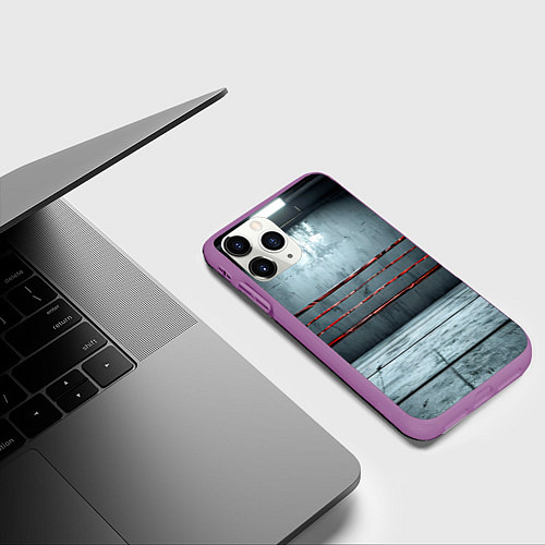 Чехол iPhone 11 Pro матовый Серый ринг / 3D-Фиолетовый – фото 3