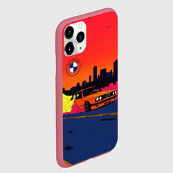 Чехол iPhone 11 Pro матовый БМВ красный закат, цвет: 3D-малиновый — фото 2