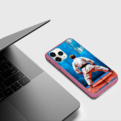 Чехол iPhone 11 Pro матовый Дзюдоист на синем, цвет: 3D-малиновый — фото 2
