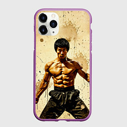 Чехол iPhone 11 Pro матовый Брюс Ли на бежевом, цвет: 3D-фиолетовый