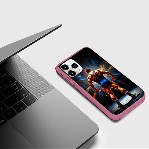 Чехол iPhone 11 Pro матовый Греко-римский борец на черном / 3D-Малиновый – фото 3