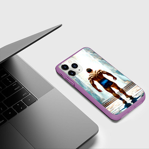 Чехол iPhone 11 Pro матовый Греко-римский борец / 3D-Фиолетовый – фото 3