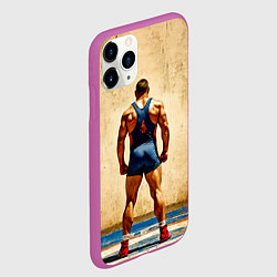 Чехол iPhone 11 Pro матовый Греко-римский борец на бежевом, цвет: 3D-фиолетовый — фото 2