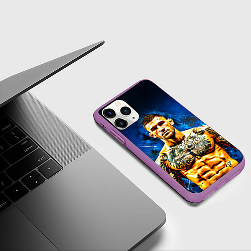 Чехол iPhone 11 Pro матовый Дастин Порье на синем / 3D-Фиолетовый – фото 3