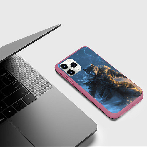 Чехол iPhone 11 Pro матовый Волк и молния / 3D-Малиновый – фото 3