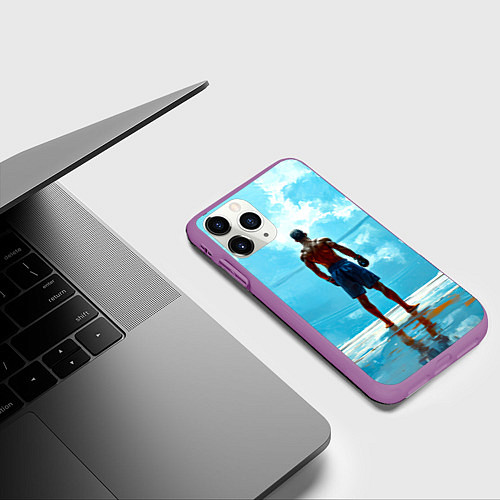 Чехол iPhone 11 Pro матовый Кикбоксер в синем / 3D-Фиолетовый – фото 3