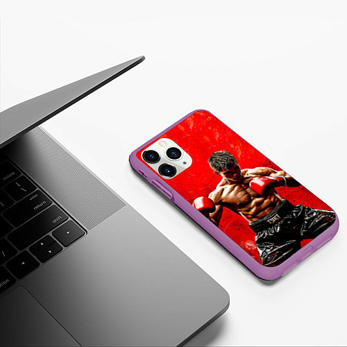 Чехол iPhone 11 Pro матовый Кикбоксер в красном / 3D-Фиолетовый – фото 3