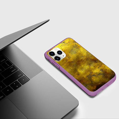 Чехол iPhone 11 Pro матовый Золотая ржавая текстура / 3D-Фиолетовый – фото 3