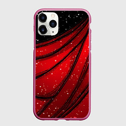 Чехол iPhone 11 Pro матовый Красно-черная текстура с белыми точками, цвет: 3D-малиновый
