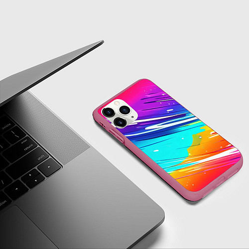 Чехол iPhone 11 Pro матовый Радужные брызги краски текстура / 3D-Малиновый – фото 3