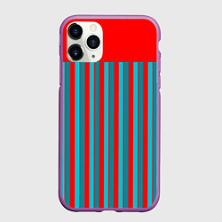 Чехол iPhone 11 Pro матовый Красно синий комбинированный узор с полосами, цвет: 3D-фиолетовый
