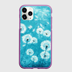 Чехол iPhone 11 Pro матовый Белые одуванчики на бирюзовом фоне, цвет: 3D-фиолетовый