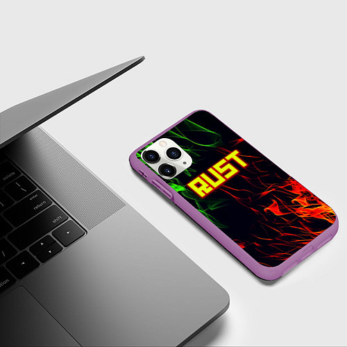 Чехол iPhone 11 Pro матовый RUST огненная текстура / 3D-Фиолетовый – фото 3