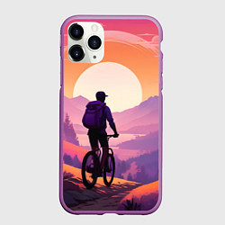 Чехол iPhone 11 Pro матовый Велосипедист в малиновом закате