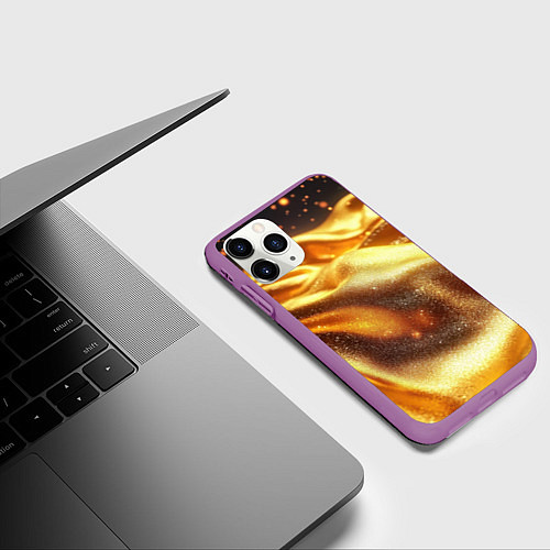Чехол iPhone 11 Pro матовый Золотая текстура волнистая / 3D-Фиолетовый – фото 3
