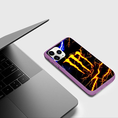 Чехол iPhone 11 Pro матовый Monster energy шторм / 3D-Фиолетовый – фото 3