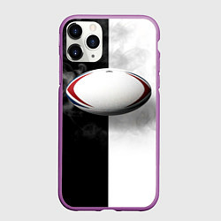 Чехол iPhone 11 Pro матовый Мяч для регби в черно-белом, цвет: 3D-фиолетовый