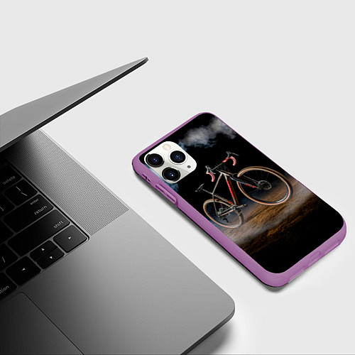 Чехол iPhone 11 Pro матовый Циклокроссовый велосипед в дыму / 3D-Фиолетовый – фото 3