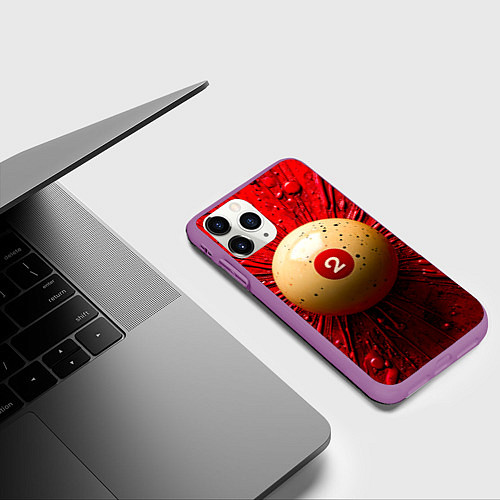 Чехол iPhone 11 Pro матовый Бильярдный шар на красном / 3D-Фиолетовый – фото 3