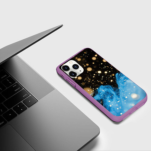 Чехол iPhone 11 Pro матовый Черно-синий абстрактный фон текстура / 3D-Фиолетовый – фото 3