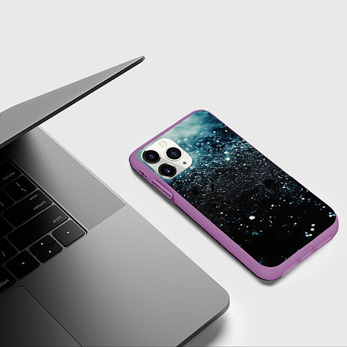 Чехол iPhone 11 Pro матовый Черно-синий текстурный фон / 3D-Фиолетовый – фото 3