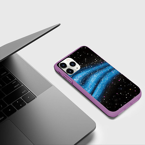 Чехол iPhone 11 Pro матовый Синяя абстрактная текстура на черном / 3D-Фиолетовый – фото 3