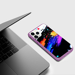 Чехол iPhone 11 Pro матовый Разноцветные блестящие кляксы - текстура, цвет: 3D-фиолетовый — фото 2