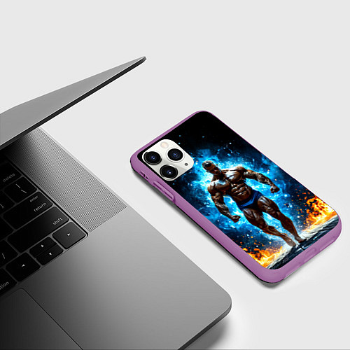 Чехол iPhone 11 Pro матовый Культурист в огне / 3D-Фиолетовый – фото 3