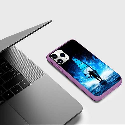 Чехол iPhone 11 Pro матовый Виндсерфер в синем пламени / 3D-Фиолетовый – фото 3