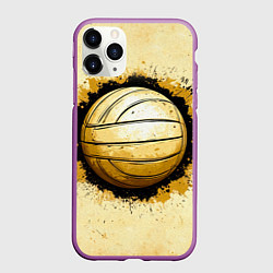 Чехол iPhone 11 Pro матовый Волейбольный мяч на бежевом, цвет: 3D-фиолетовый