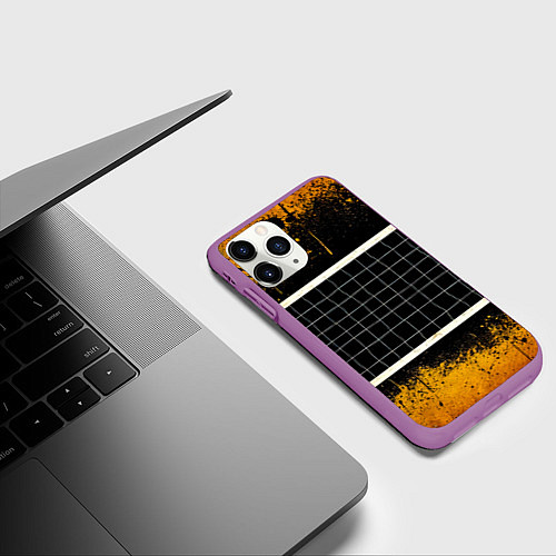 Чехол iPhone 11 Pro матовый Волейбольная сетка на черном / 3D-Фиолетовый – фото 3