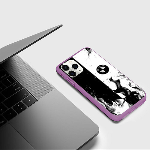 Чехол iPhone 11 Pro матовый BMW black fire / 3D-Фиолетовый – фото 3
