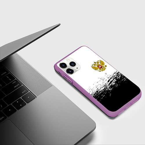 Чехол iPhone 11 Pro матовый Россия черно белые краски / 3D-Фиолетовый – фото 3