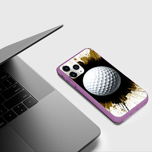 Чехол iPhone 11 Pro матовый Мяч для гольфа на белом / 3D-Фиолетовый – фото 3