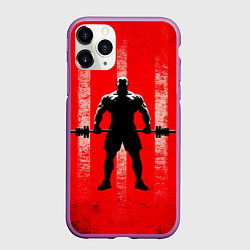 Чехол iPhone 11 Pro матовый Пауэрлифтер на красном