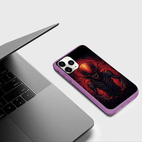 Чехол iPhone 11 Pro матовый Злой инопланетянин из портала / 3D-Фиолетовый – фото 3