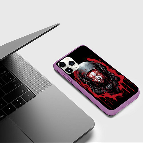 Чехол iPhone 11 Pro матовый Инопланетная девушка в красной краске / 3D-Фиолетовый – фото 3