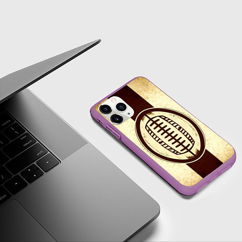 Чехол iPhone 11 Pro матовый Мяч регби на бежевом / 3D-Фиолетовый – фото 3