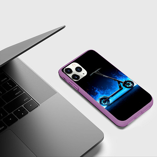 Чехол iPhone 11 Pro матовый Самокат в синем пламени / 3D-Фиолетовый – фото 3