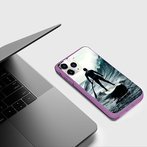Чехол iPhone 11 Pro матовый Сапсёрфер в волне / 3D-Фиолетовый – фото 3