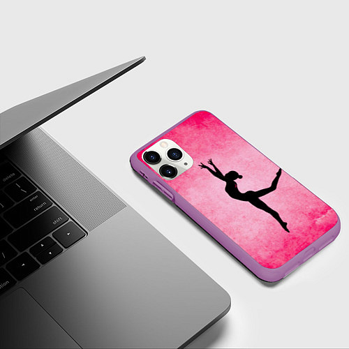 Чехол iPhone 11 Pro матовый Спортивная гимнастика на розовом / 3D-Фиолетовый – фото 3