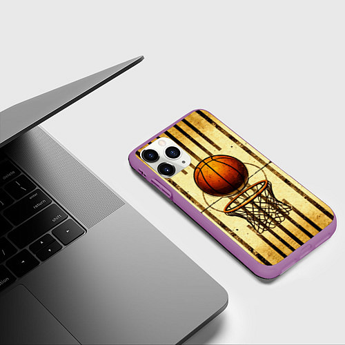 Чехол iPhone 11 Pro матовый Кольцо с баскетбольным мячом / 3D-Фиолетовый – фото 3