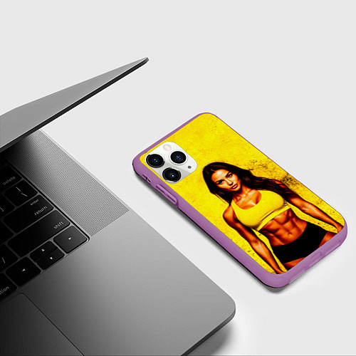 Чехол iPhone 11 Pro матовый Фитоняшка на желтом / 3D-Фиолетовый – фото 3