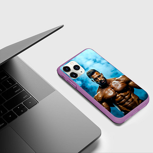 Чехол iPhone 11 Pro матовый Бодибилдер в синем дыму / 3D-Фиолетовый – фото 3