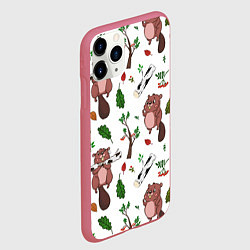 Чехол iPhone 11 Pro матовый Бобер и полено, цвет: 3D-малиновый — фото 2