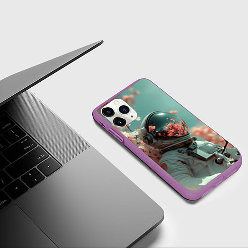 Чехол iPhone 11 Pro матовый Весенний космонавт / 3D-Фиолетовый – фото 3