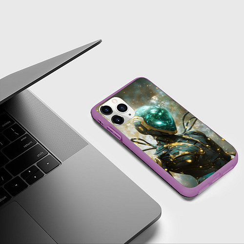 Чехол iPhone 11 Pro матовый Космический робот / 3D-Фиолетовый – фото 3
