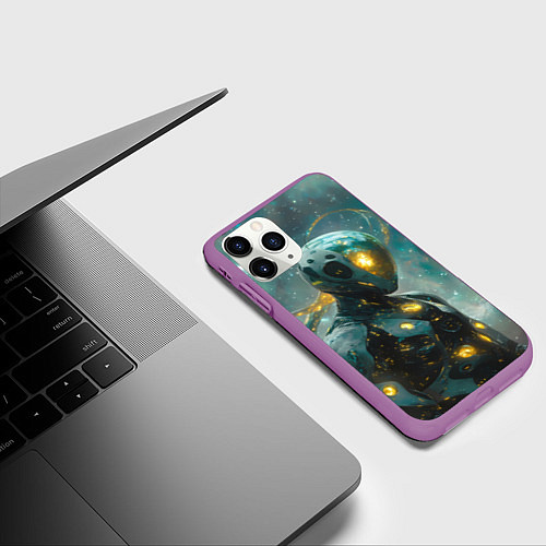 Чехол iPhone 11 Pro матовый Космонавт в космическом костюме / 3D-Фиолетовый – фото 3