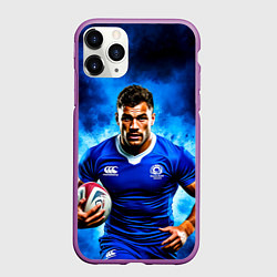 Чехол iPhone 11 Pro матовый Регбист в синем дыму, цвет: 3D-фиолетовый