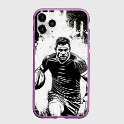 Чехол iPhone 11 Pro матовый Регбист черно-белый, цвет: 3D-фиолетовый